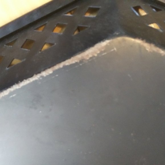 Hand-Painted Black Toleware Tray Florals pierced decorative Rim Signed Van - Picture 12 of 15